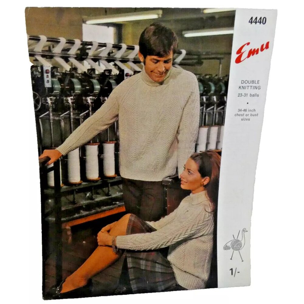 Pattern Polo Neck Sweater Vintage Emu Double Knitting Worsted Weight Wool Yarn